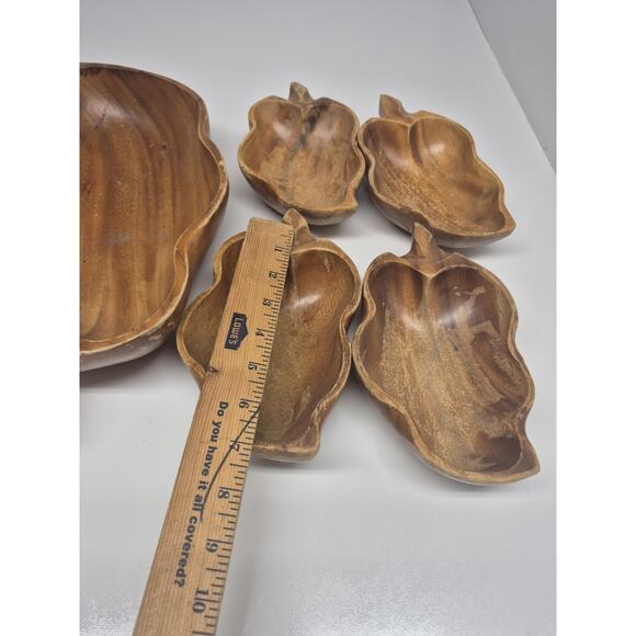 Vintage Monkey Pod Set Wood Carved Bowl Dish Cottage Made in Philippines - Picture 6 of 7